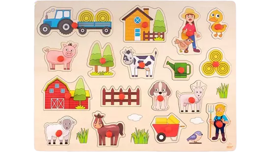 Houten Knopjes Puzzel Boerderij 17 Stukjes