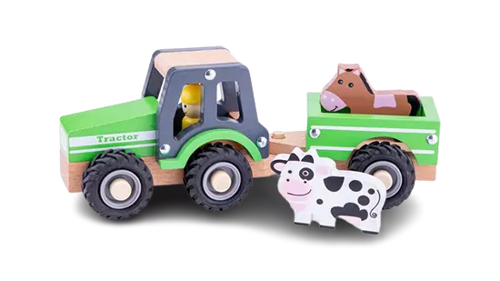 New Classic Toys Houten Tractor met Aanhanger en Dieren - Groen