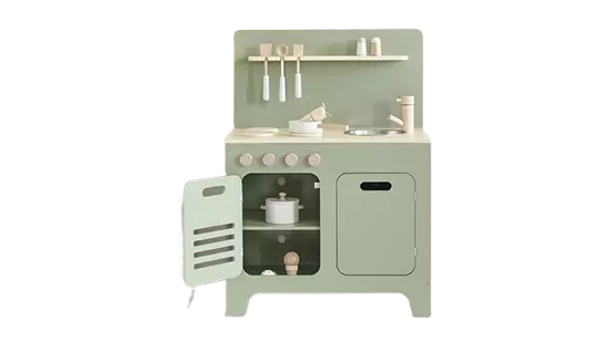 Petite Amelie - Speelgoed Keuken Hout - Kinderkeuken inc. 13 delige Speelgoed Keukengerei Set