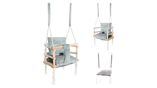 Houten 3 in 1 Meegroeischommel Schommel met Kussen