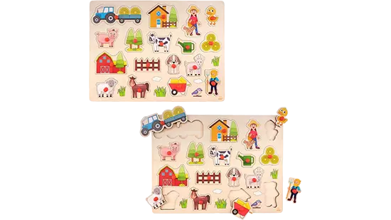 Houten Knopjes Puzzel Boerderij 17 Stukjes