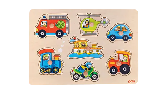 Houten Noppenpuzzel Voertuigen, 7st.