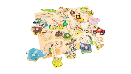New Classic Toys Houten Legpuzzel Safari Dieren - 16 puzzelstukjes